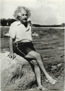 Albert Einstein in his sandals by the sea