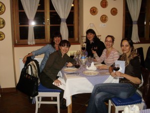 The Spice Girls pub team celebrating their third prize in a restaurant in Zagreb