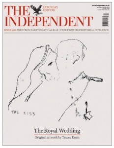 Tracey Emin's the Kiss on the front page of Saturday's Independent
