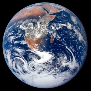 This classic photograph of the Earth was taken on December 7, 1972 by the Apollo 17 crew traveling toward the moon. What can you see? 